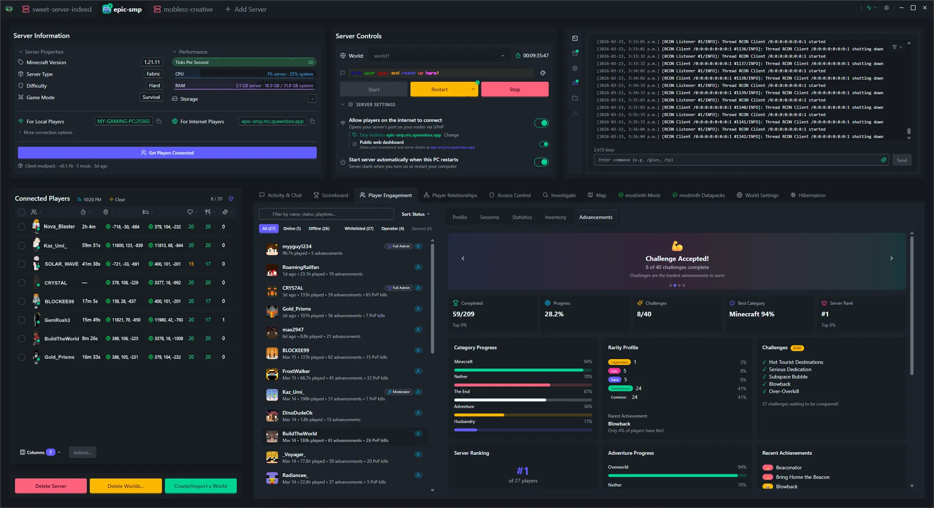 SpawnBox navigating through its interface - world map, scoreboards, player profiles, investigation tools, and more - view 11