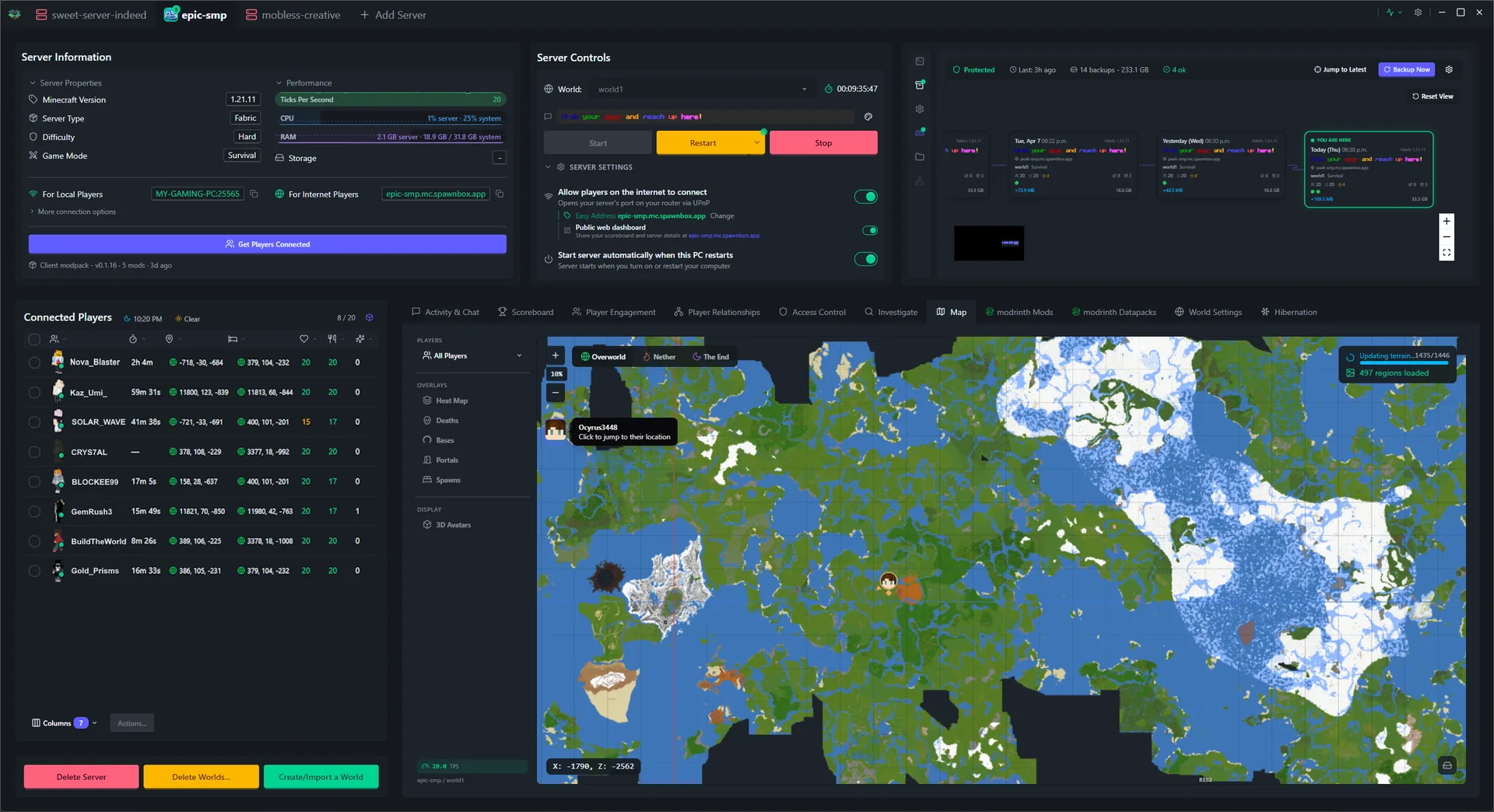 SpawnBox navigating through its interface - world map, scoreboards, player profiles, investigation tools, and more - view 17