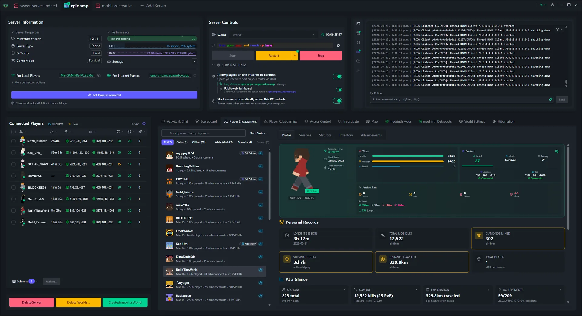 SpawnBox navigating through its interface - world map, scoreboards, player profiles, investigation tools, and more - view 4