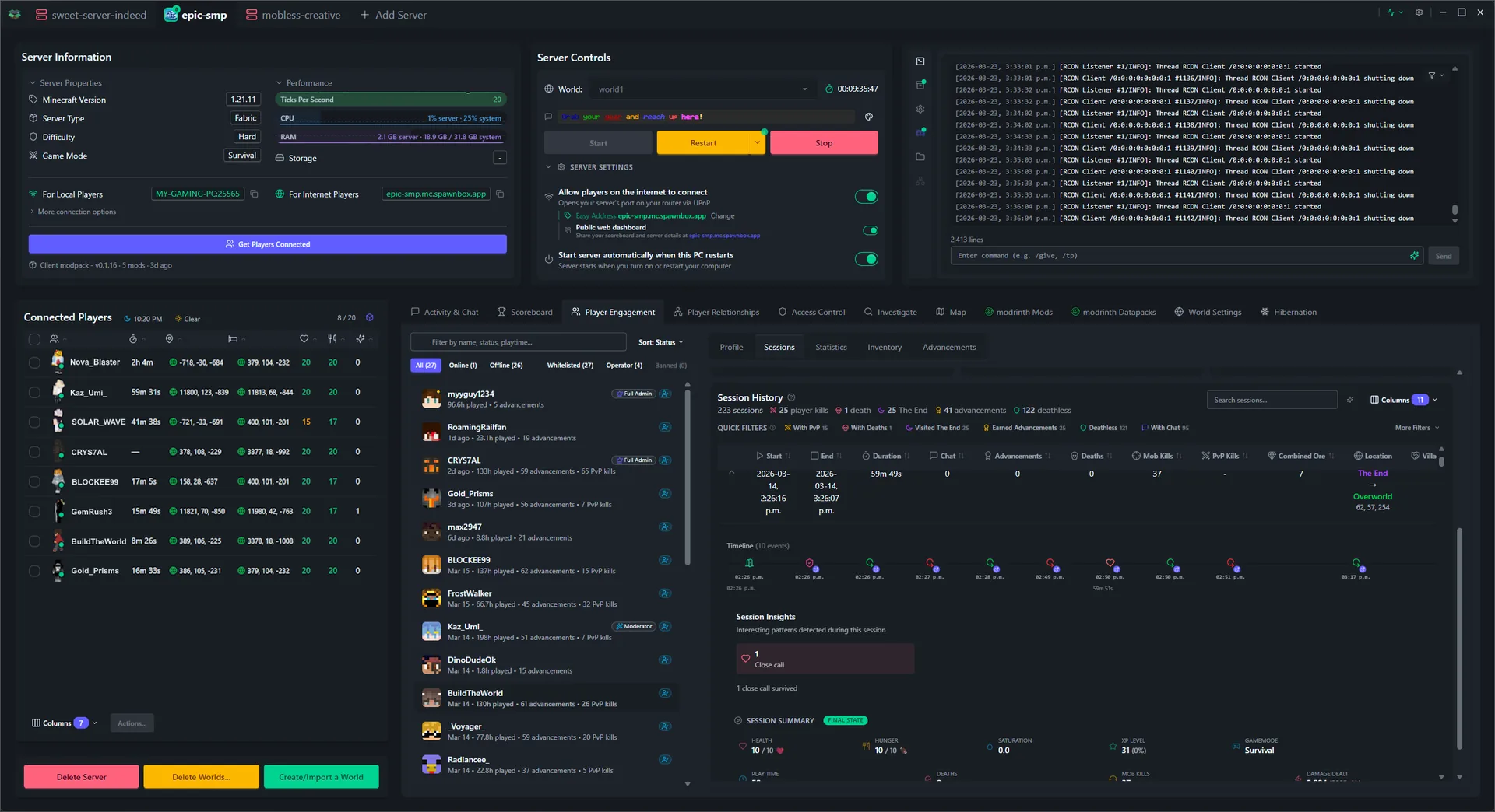 SpawnBox navigating through its interface - world map, scoreboards, player profiles, investigation tools, and more - view 6