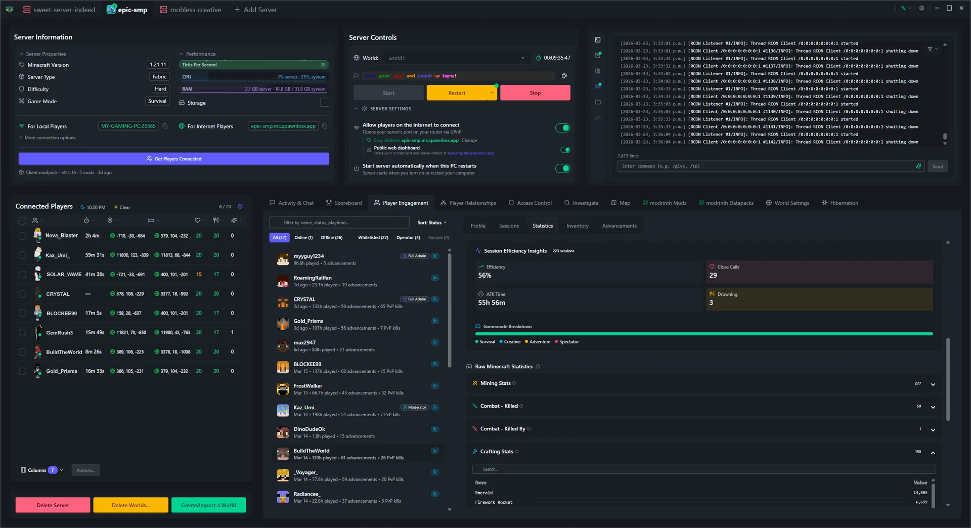 SpawnBox navigating through its interface - world map, scoreboards, player profiles, investigation tools, and more - view 8