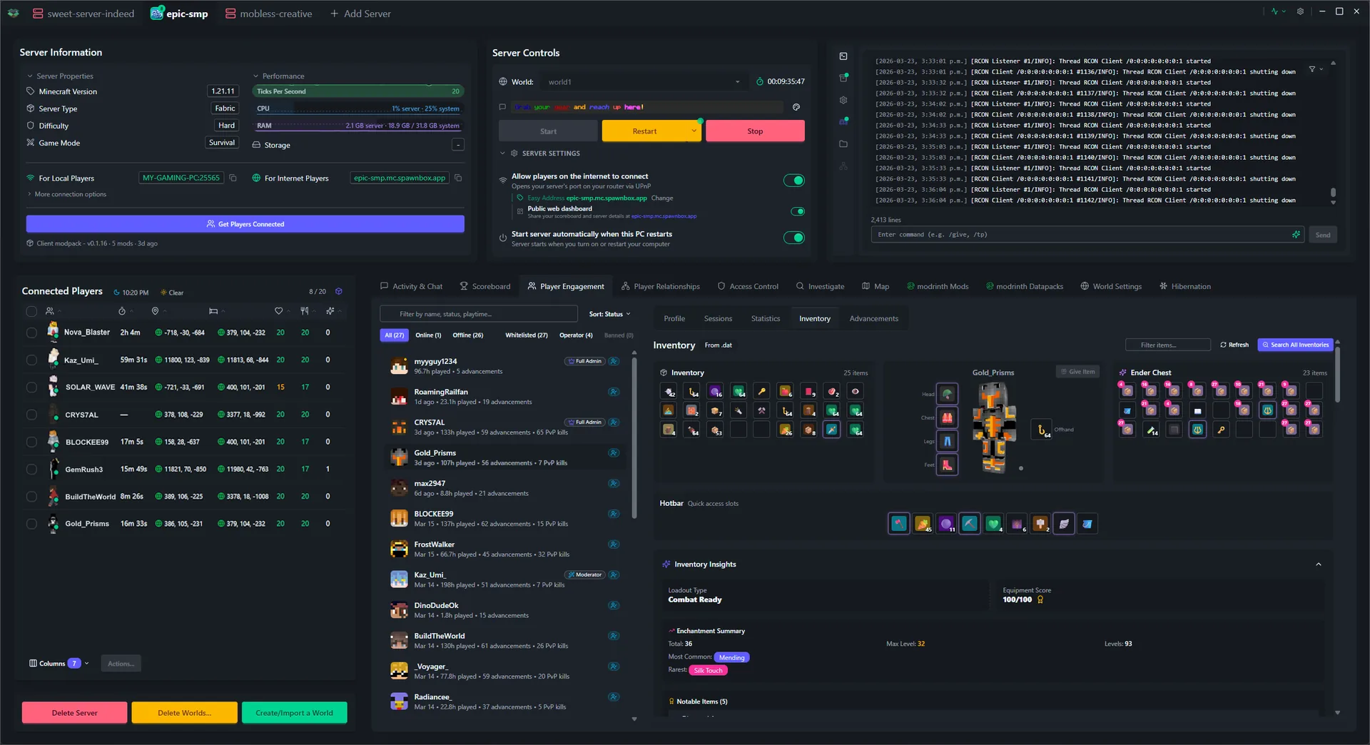 SpawnBox navigating through its interface - world map, scoreboards, player profiles, investigation tools, and more - view 9