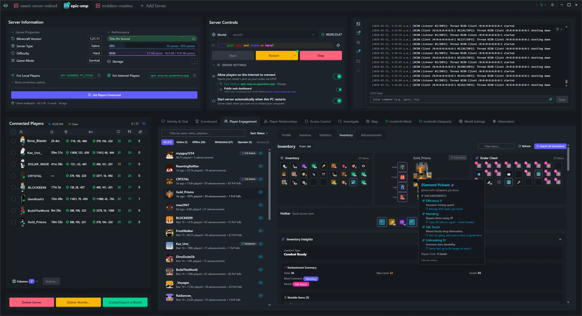 SpawnBox navigating through its interface - world map, scoreboards, player profiles, investigation tools, and more - view 10