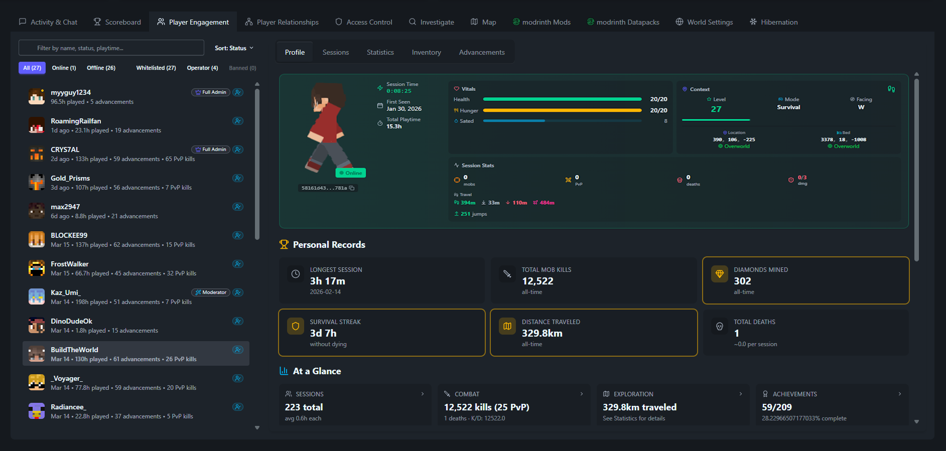 SpawnBox player analytics - view 1